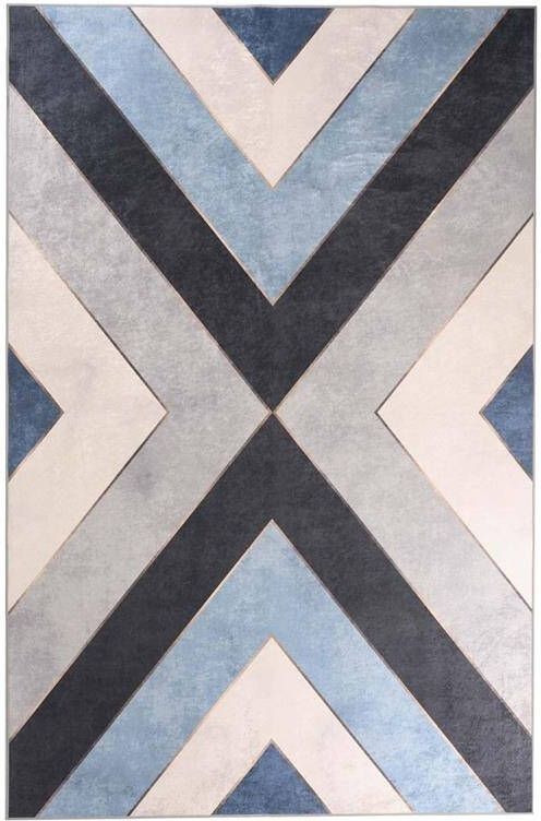 Tapeso Geometrisch vloerkleed wasbaar Moderna blauw grijs 200x300 cm