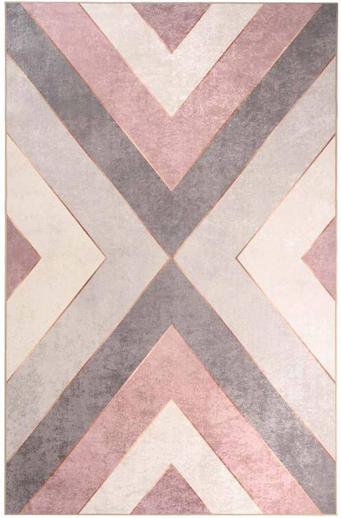 Tapeso Geometrisch vloerkleed wasbaar Moderna roze|grijs 140x200