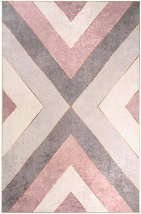 Tapeso Geometrisch vloerkleed wasbaar Moderna roze|grijs 160x240