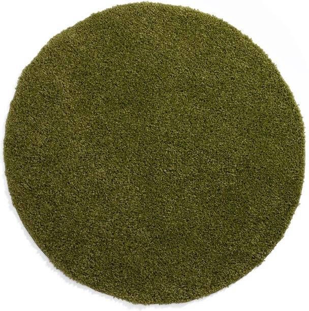Tapeso Hoogpolig vloerkleed shaggy Trend effen rond groen 120 cm