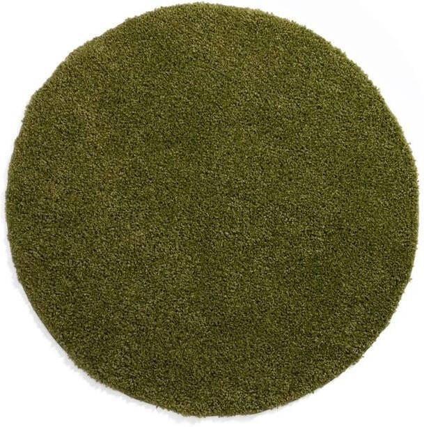 Tapeso Hoogpolig vloerkleed shaggy Trend effen rond groen 200 cm