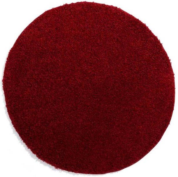 Tapeso Hoogpolig vloerkleed shaggy Trend effen rond rood 120 cm
