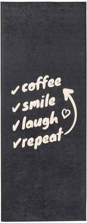 Tapeso Keukenloper wasbaar Coffee Smile Laugh zwart 60x150 cm