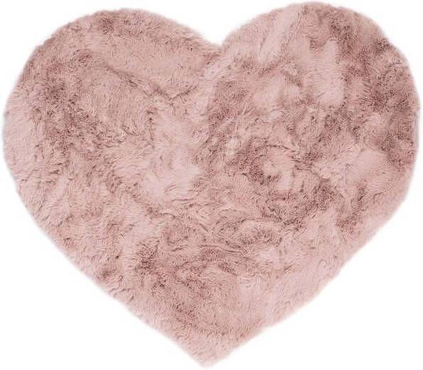 Tapeso Kindervloerkleed hartje Fluffy roze 70x80 cm