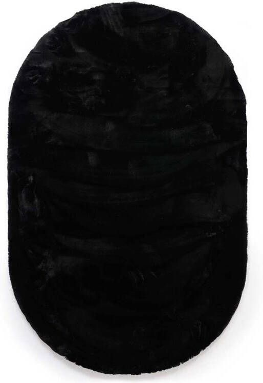 Tapeso Ovaal hoogpolig vloerkleed Comfy plus zwart 200x300 cm