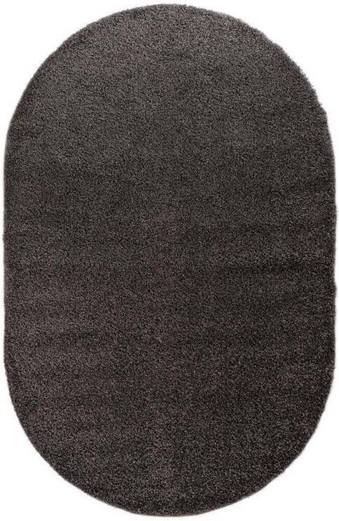 Tapeso Ovaal hoogpolig vloerkleed shaggy Trend effen grijs 150x240 cm - Foto 2