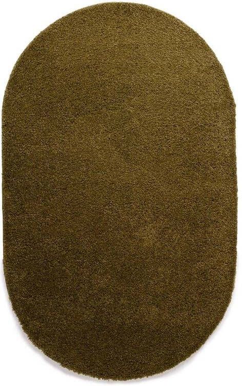 Tapeso Ovaal hoogpolig vloerkleed shaggy Trend effen olijfgroen 120x180 cm - Foto 2