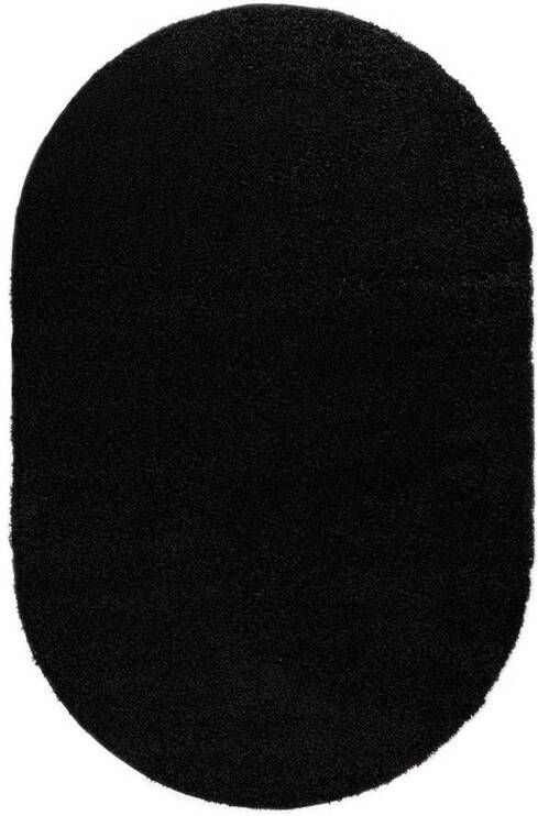 Tapeso Ovaal hoogpolig vloerkleed shaggy Trend effen zwart 150x240