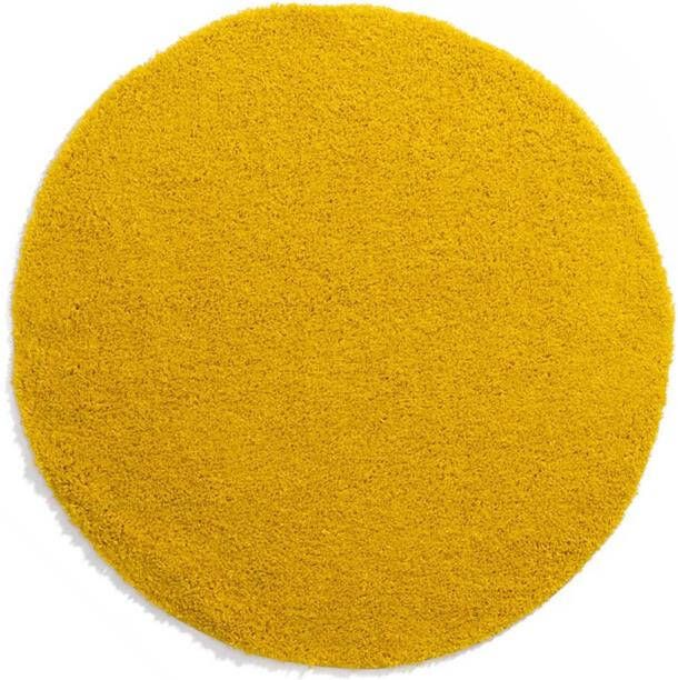 Tapeso Rond hoogpolig vloerkleed shaggy Trend effen geel 120 cm rond
