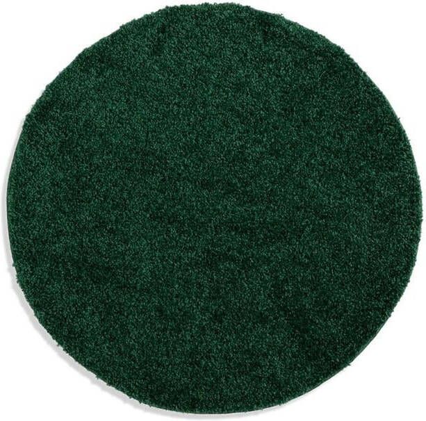 Tapeso Rond hoogpolig vloerkleed shaggy Trend effen jade 120 cm