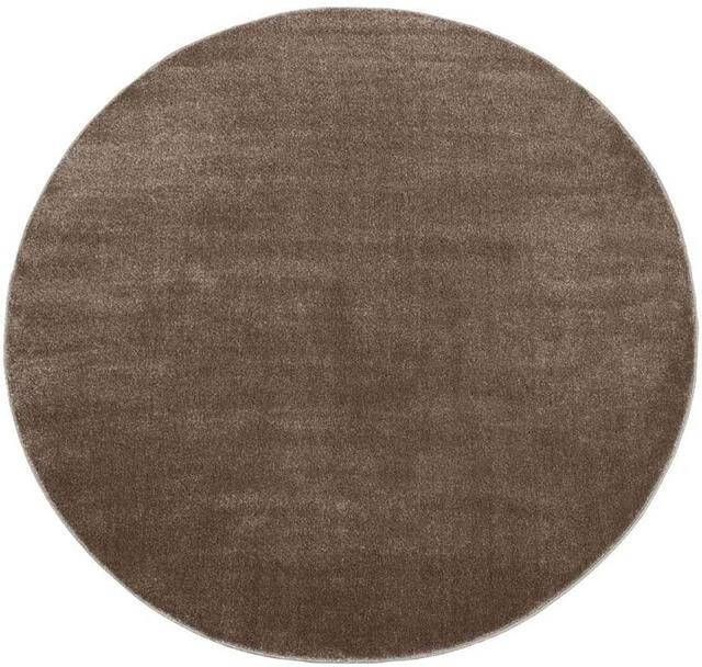 Tapeso Rond vloerkleed effen velours Gala bruin 120 cm rond - Foto 2