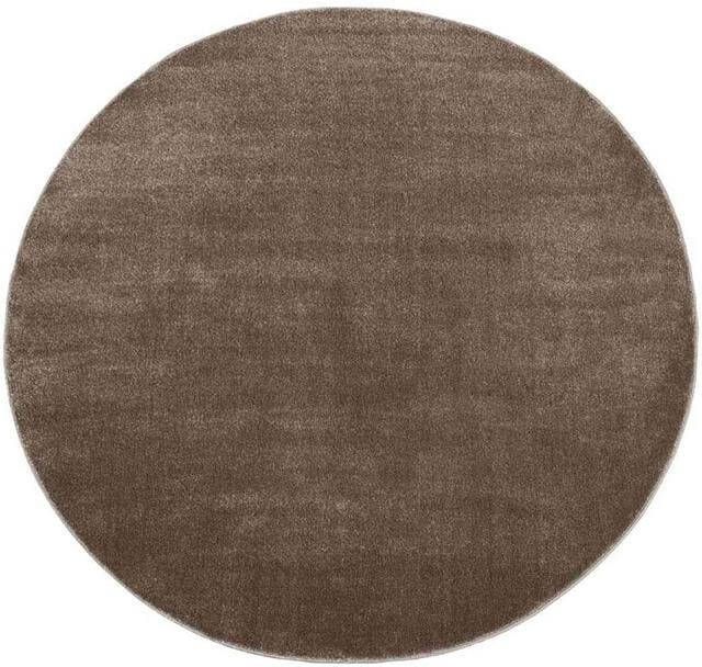 Tapeso Rond vloerkleed effen velours Gala bruin 150 cm rond - Foto 2