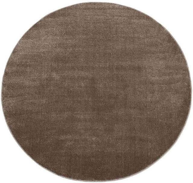 Tapeso Rond vloerkleed effen velours Gala bruin 250 cm rond - Foto 2