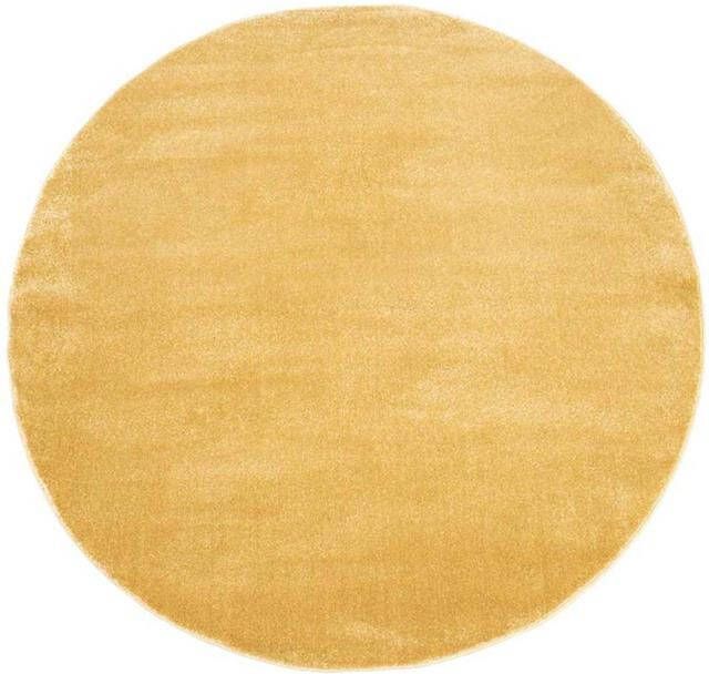 Tapeso Rond vloerkleed effen velours Gala geel 150 cm rond - Foto 2