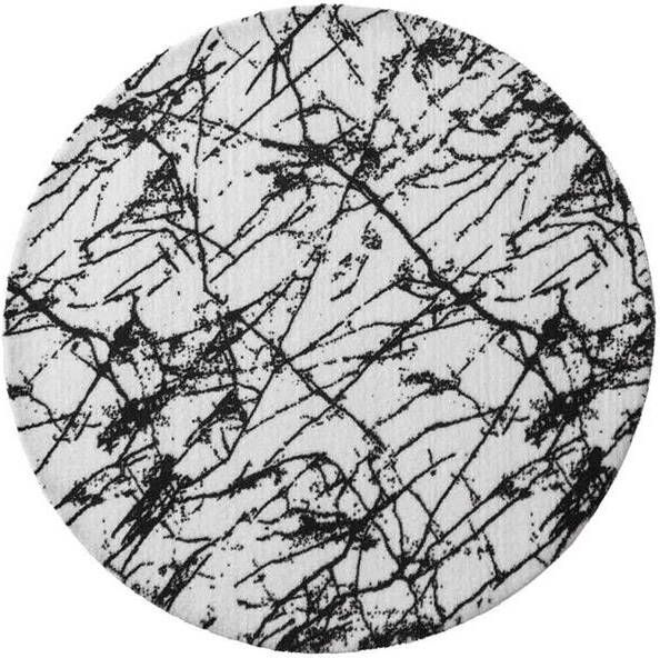 Tapeso Rond wasbaar vloerkleed Marmer Chloé wit zwart 120 cm rond - Foto 2