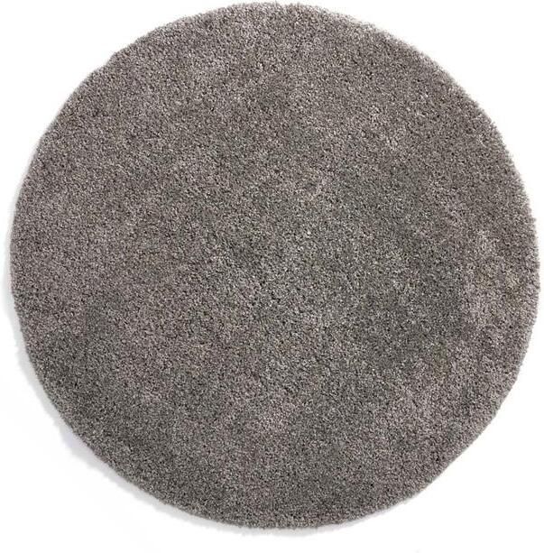 Tapeso Rond hoogpolig vloerkleed shaggy Grand effen lichtgrijs 160 cm rond - Foto 2