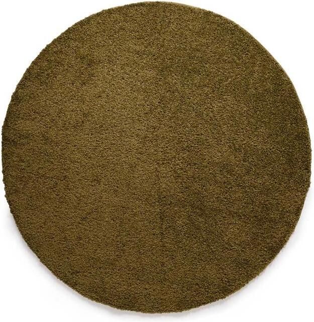 Tapeso Rond hoogpolig vloerkleed shaggy Trend effen olijfgroen 80 cm rond - Foto 2