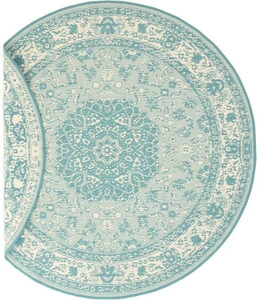 Tapeso Rond Vintage buitenkleed Flip Agnes turquoise 200 cm rond - Foto 2
