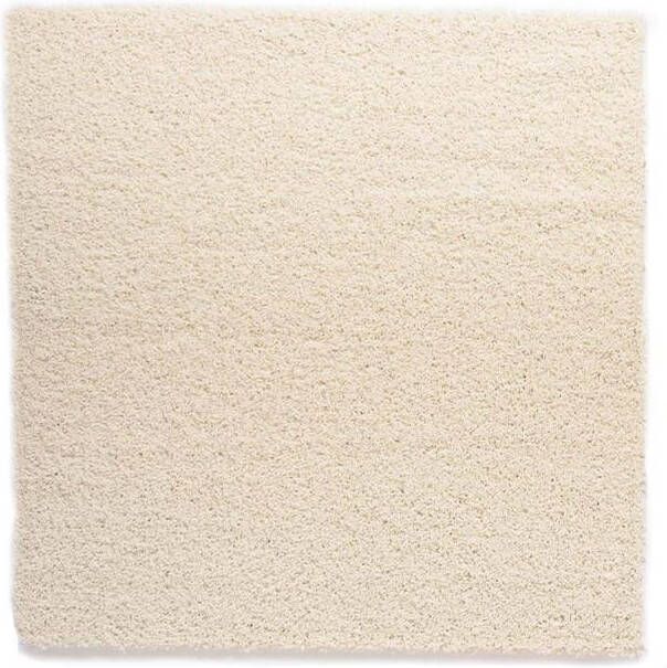 Tapeso Vierkant hoogpolig vloerkleed shaggy Trend effen ivoor 140x140 cm - Foto 2