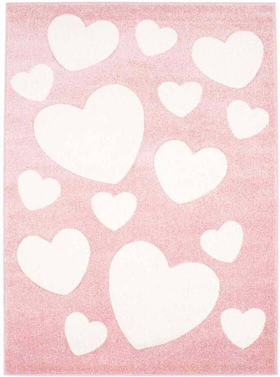 Tapeso Vloerkleed kinderkamer Hartjes 3D roze crème 60x110 cm - Foto 2
