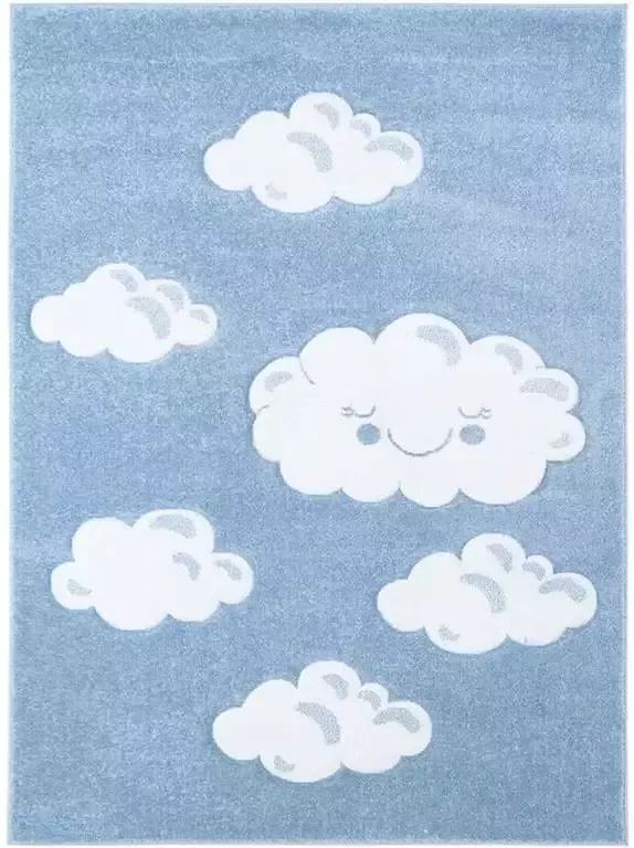 Tapeso Vloerkleed kinderkamer Wolken 3D blauw 80x150 cm - Foto 2