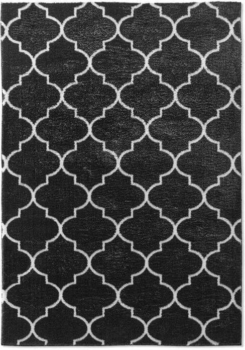 Tapeso Wasbaar vloerkleed Trellis zwart|wit 160x230 cm