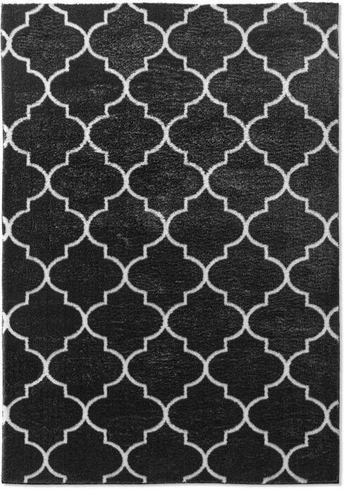 Tapeso Wasbaar vloerkleed Trellis zwart|wit 200x290 cm Zwart