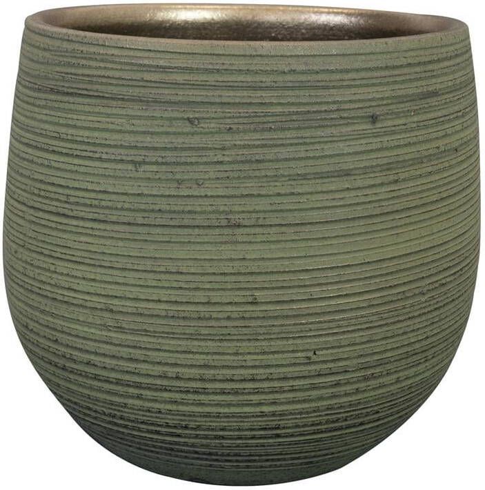 Ter Steege Plantenpot keramiek donkergroen stripes relief D26-H25cm