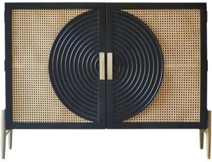 Tikamoon Buffetkast van zwart massief mangohout en rotan Sina 115 cm