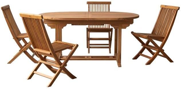 Tikamoon Capri Ovale tuinset in massief acaciahout met 4 stoelen