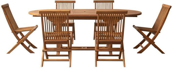 Tikamoon Capri Ovale tuinset in massief acaciahout met 6 stoelen