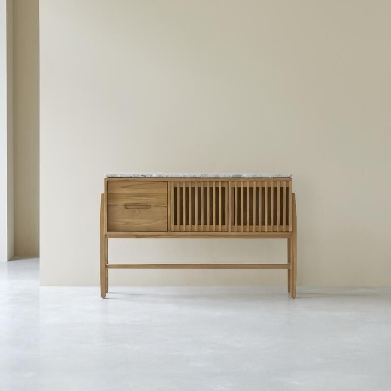 Tikamoon Consoletafel in massief teakhout en premium terrazzo