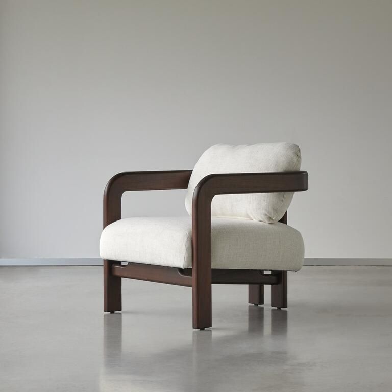 Tikamoon Fauteuil in massief mindihout en ecru bouclé stof Charlie 1-zit