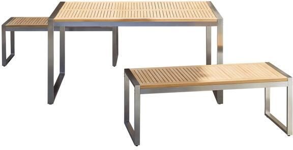 Tikamoon Massief teakhouten en roestvrij stalen tuinset 6 pers.