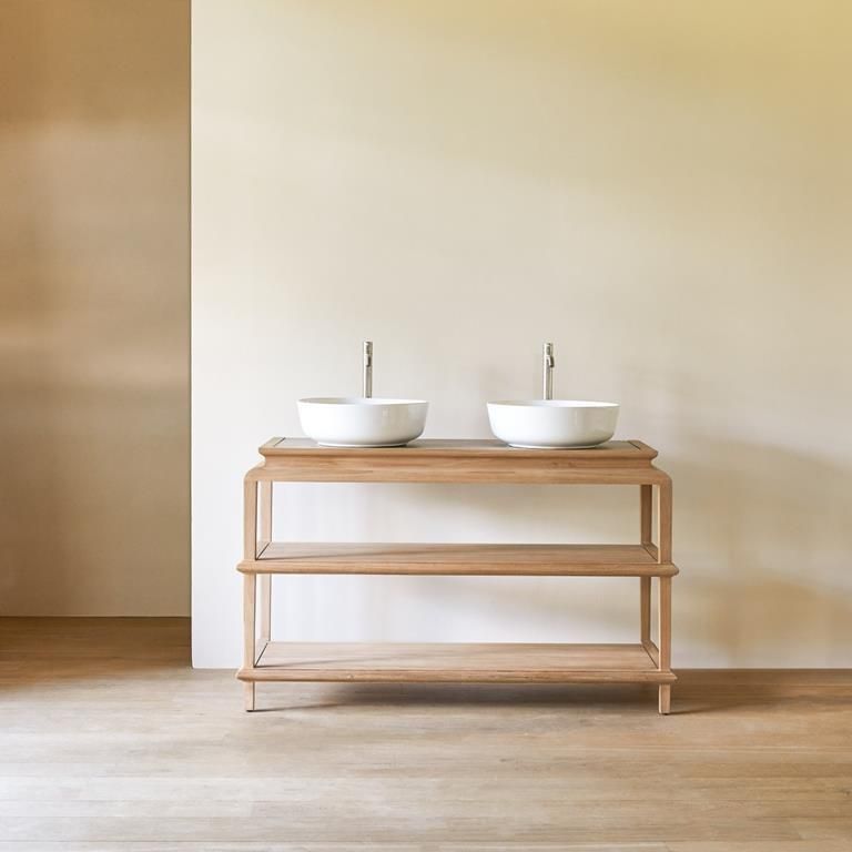 Tikamoon Massief teakhouten wastafelmeubel Achille 135 cm