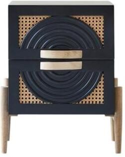 Tikamoon Nachtkastje van massief zwart mangohout en rotan Sina