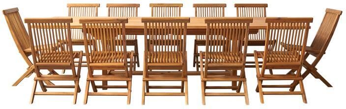 Tikamoon Rechthoekige tuinset in massief acaciahout met 12 stoelen