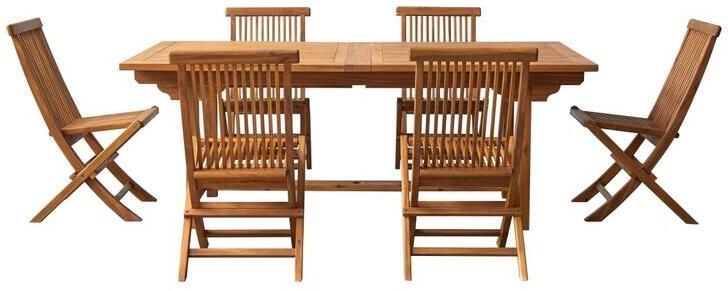 Tikamoon Rechthoekige tuinset in massief acaciahout met 6 stoelen