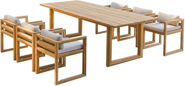 Tikamoon Tuinset in teakhout en stof Noah 6 stoelen