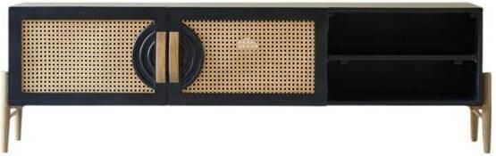 Tikamoon Tv-meubel van massief zwart mangohout en rotan Sina 145 cm