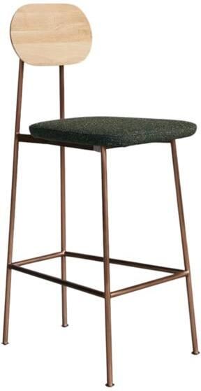 Tikamoon Yutapi Barstoel kaki tweed van massief eikenhout