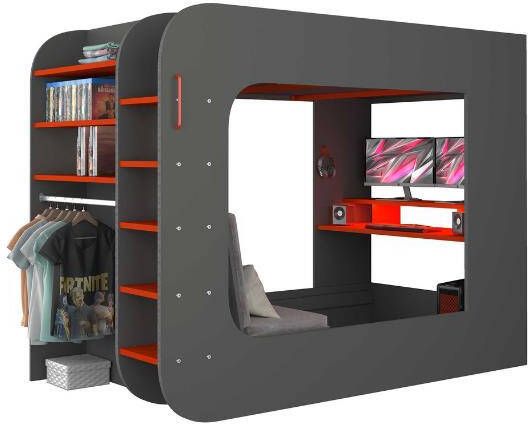 Trasman Hoogslaper Graham met gamebureau 120x200cm antraciet|rood - Foto 2