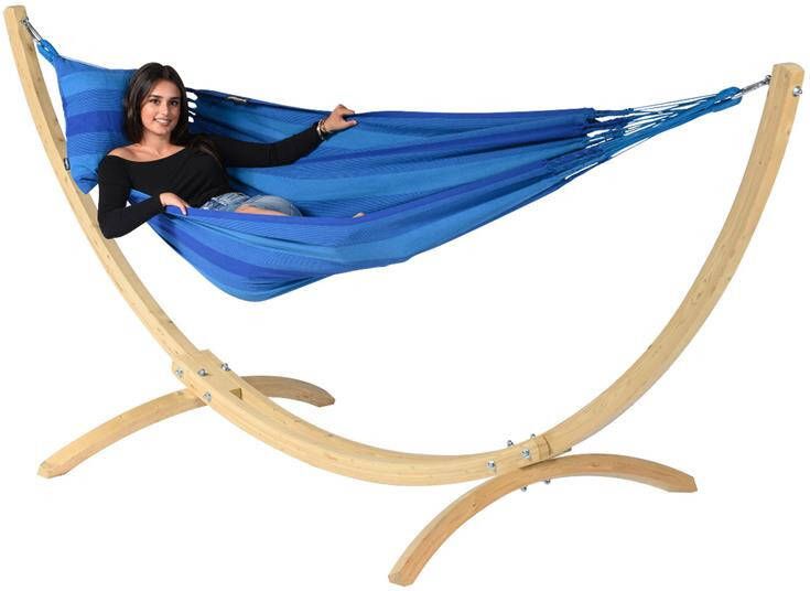 Tropilex Hangmat met Standaard Eénpersoons Wood & Dream Blue Blauw - Foto 1
