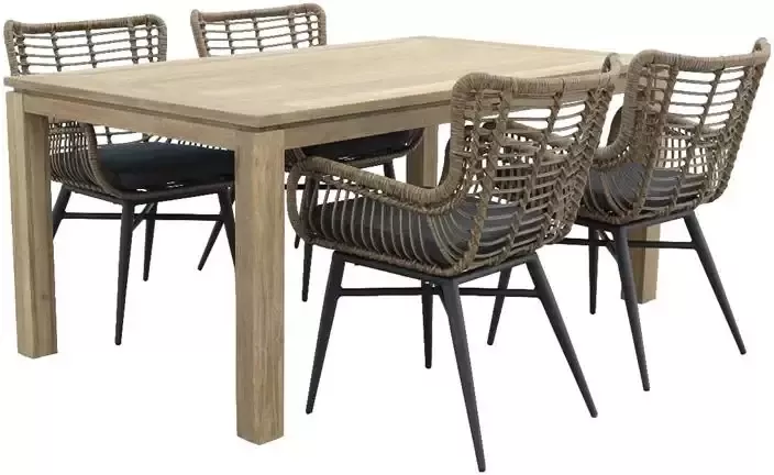 Van der Garde Tuinmeubelen VDG Jasmine natural|Rome grey 170 cm. tuinset 5-delig