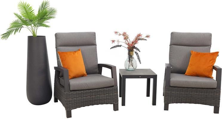 Van der Garde Tuinmeubelen VDG Darwin verstelbare loungestoelen + Atlanta bijzettafel antraciet