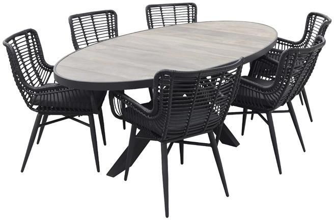 Van der Garde Tuinmeubelen VDG Jasmine Black|Silva houtlook 240x115 cm. ovale tuinset 7-delig