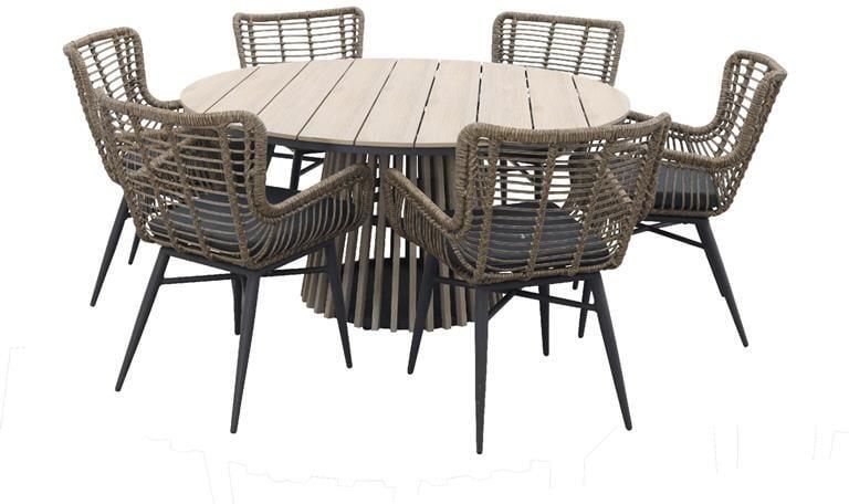 Van der Garde Tuinmeubelen VDG Jasmine naturel|GI Trinxa ronde tuinset Ø148 cm.