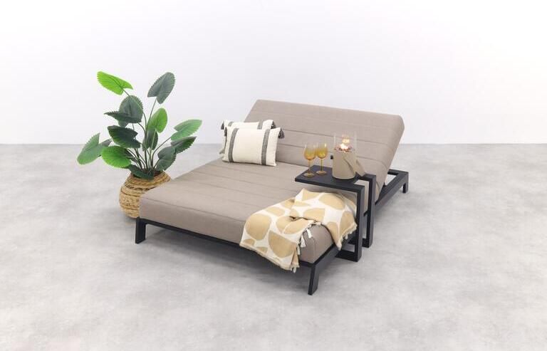 Van der Garde Tuinmeubelen VDG Mexico 2-persoons ligbed + bijzettafel Sunbrella|Taupe