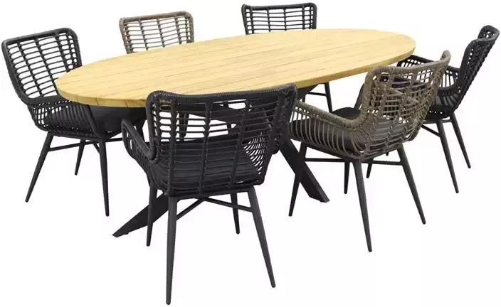 Van der Garde Tuinmeubelen VDG Jasmine black-naturel|Prado Ellips 240x115 cm. tuinset 7 delig