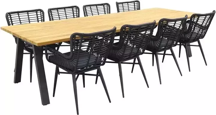 Van der Garde Tuinmeubelen VDG Jasmine black|Ambassador 300x100 cm. tuinset 9 delig